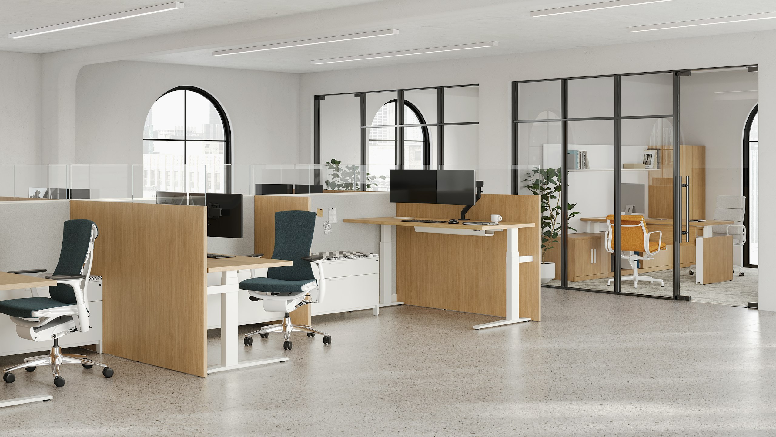A workspace view featuring Canvas Gallery Panels and Embody Chairs.