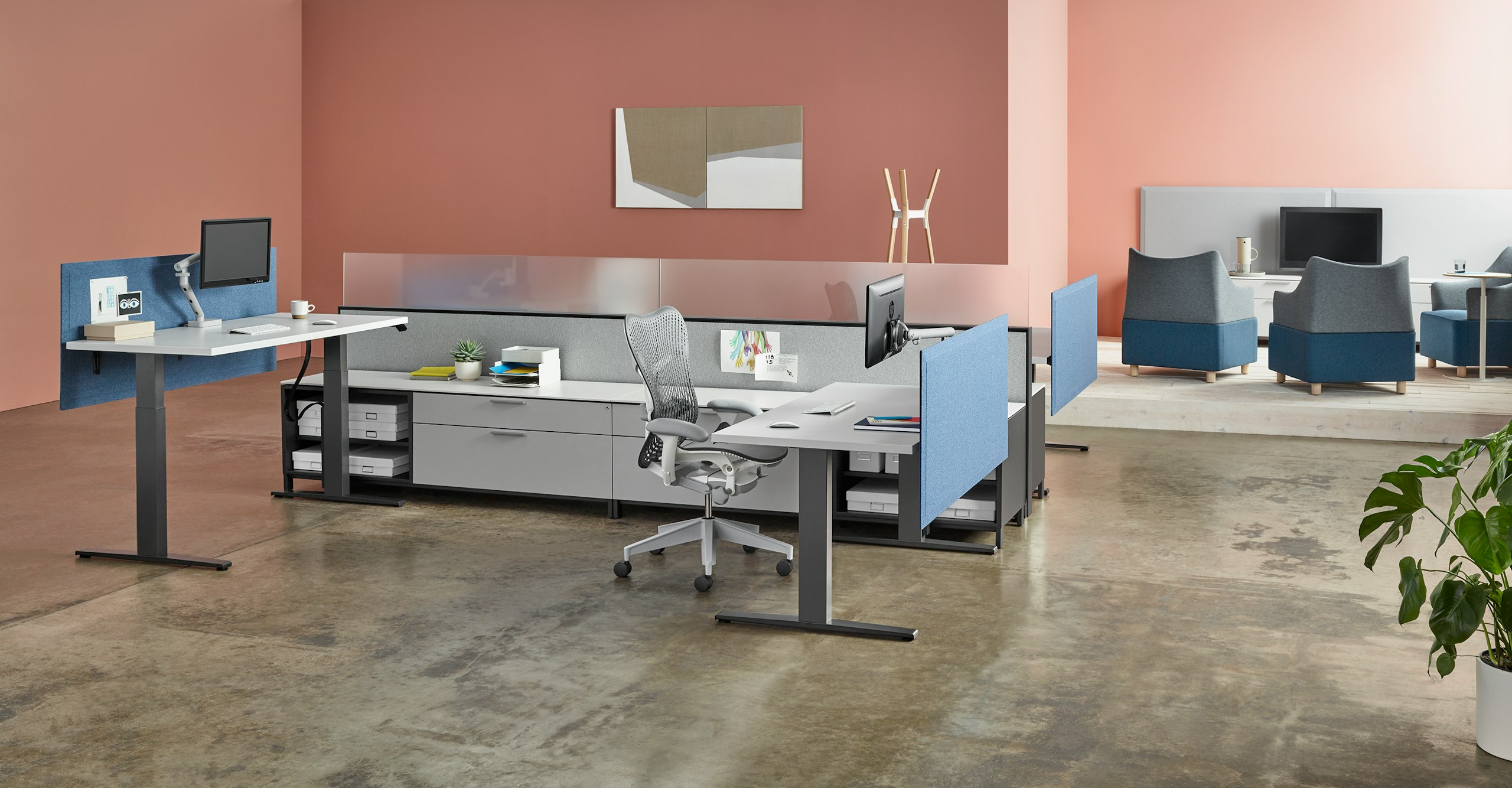 Motia Sit-to-Stand Tables with Canvas Office Landscape